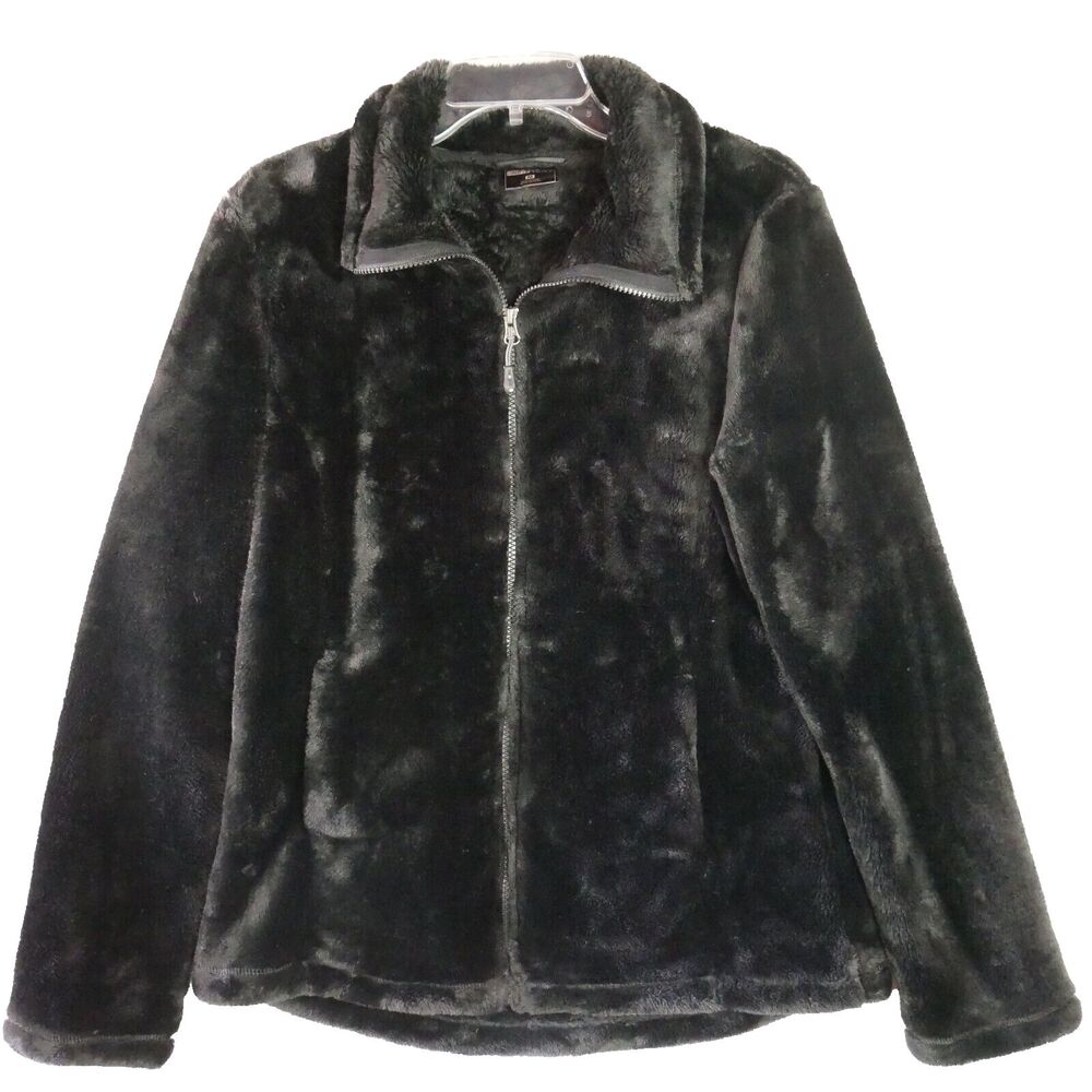 32 Degrees Heat Womens Size M Plush Jacket Black Faux Fur Soft Full Zip
